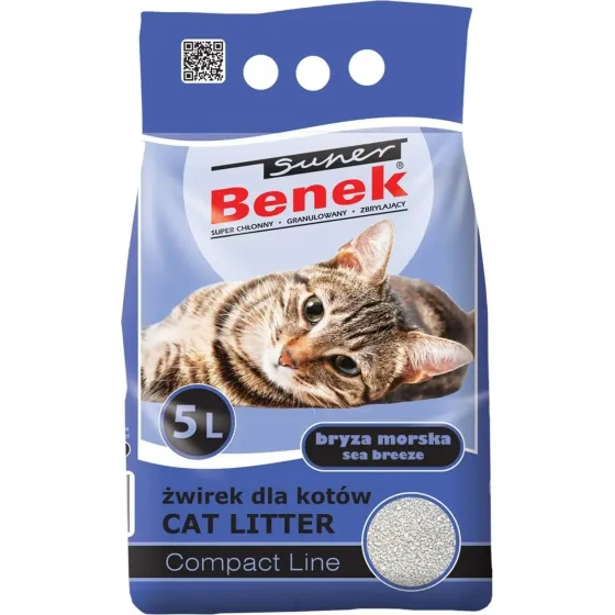Наполнитель бентонитовый Супер Бенек Super Benek Compact для кошачьих туалетов морской бриз (мелкий), 5 л Винница