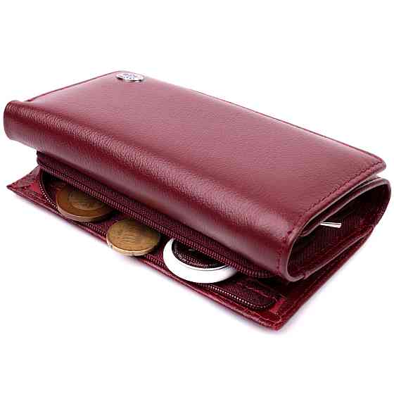 Симпатичный женский кошелек в три сложения из натуральной кожи ST Leather 19470 Бордовый Киев