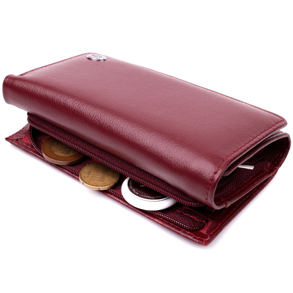 Симпатичный женский кошелек в три сложения из натуральной кожи ST Leather 19470 Бордовый Киев - изображение 4