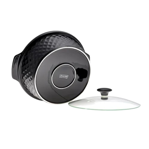 Марміт круглий 2,5л 27,9см кераміка скляна кришка + метал.підставка чорний 6426 KAMILLE Житомир