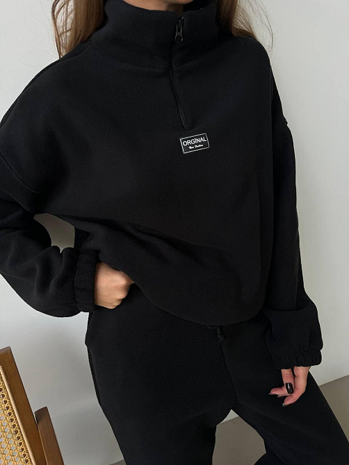 Женский повседневный костюм из плотного флиса полар. Черный, 46/48 Одесса - изображение 1