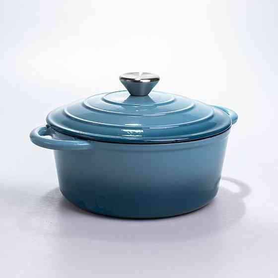 Каструля чавунна 2.5 л емальована з кришкою посуд для тушкування запікання томління кухонна Синя HP-1-14-BLUE Коломия