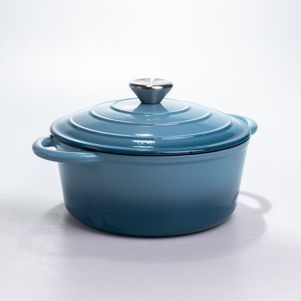 Каструля чавунна 2.5 л емальована з кришкою посуд для тушкування запікання томління кухонна Синя HP-1-14-BLUE Коломия - фото 6