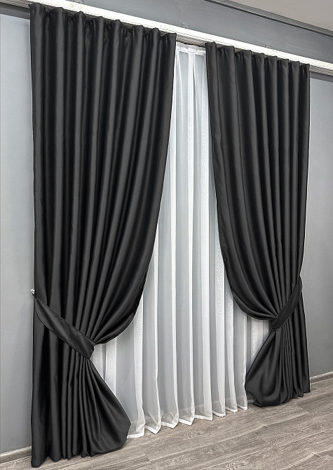 Комплект готовых штор VR-Textil Bagema Rvs № 1895ш Черный 100х265 см 2 шт (39-931) Киев - изображение 3