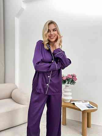 Женская стильная пижама двойка: рубашка и брюки из шелка Армани. Баклажан, 44/46 Одесса