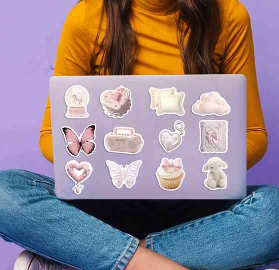 Набор стикеров Эстетичные розовые 50 шт – виниловые наклейки для девушек, ноутбука и ежедневника Киев