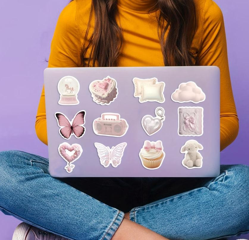 Набір стікерів Естетичні рожеві 50 шт – вінілові наклейки для дівчат, ноутбука та щоденника Київ - фото 4