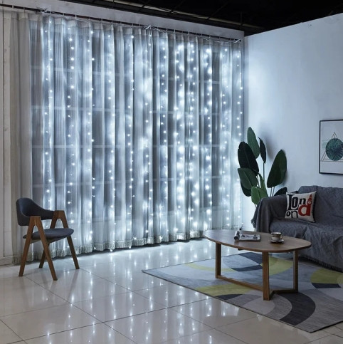 Гірлянда штора Водоспад 3х2 м 280 LED (прозорий шнур з перехідником) Біле світло Київ - фото 2