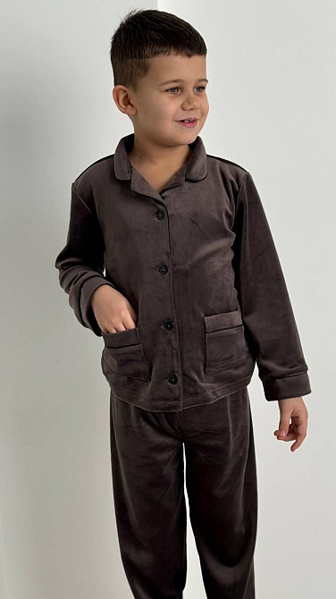 Дитяча велюрова тепла піжама дві кишені Шоколадний ч/к110-116 Харків - фото 4