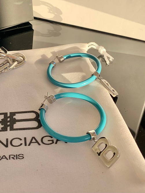 Balenciaga сережки кільця кольору морської хвилі з посрібленням Одеса - фото 7