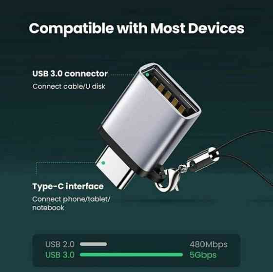 Адаптер UGREEN US270 Type C to USB 3.0 A Adapter Cable with Lanyard (Space Gray) (UGR-50283) Миколаїв