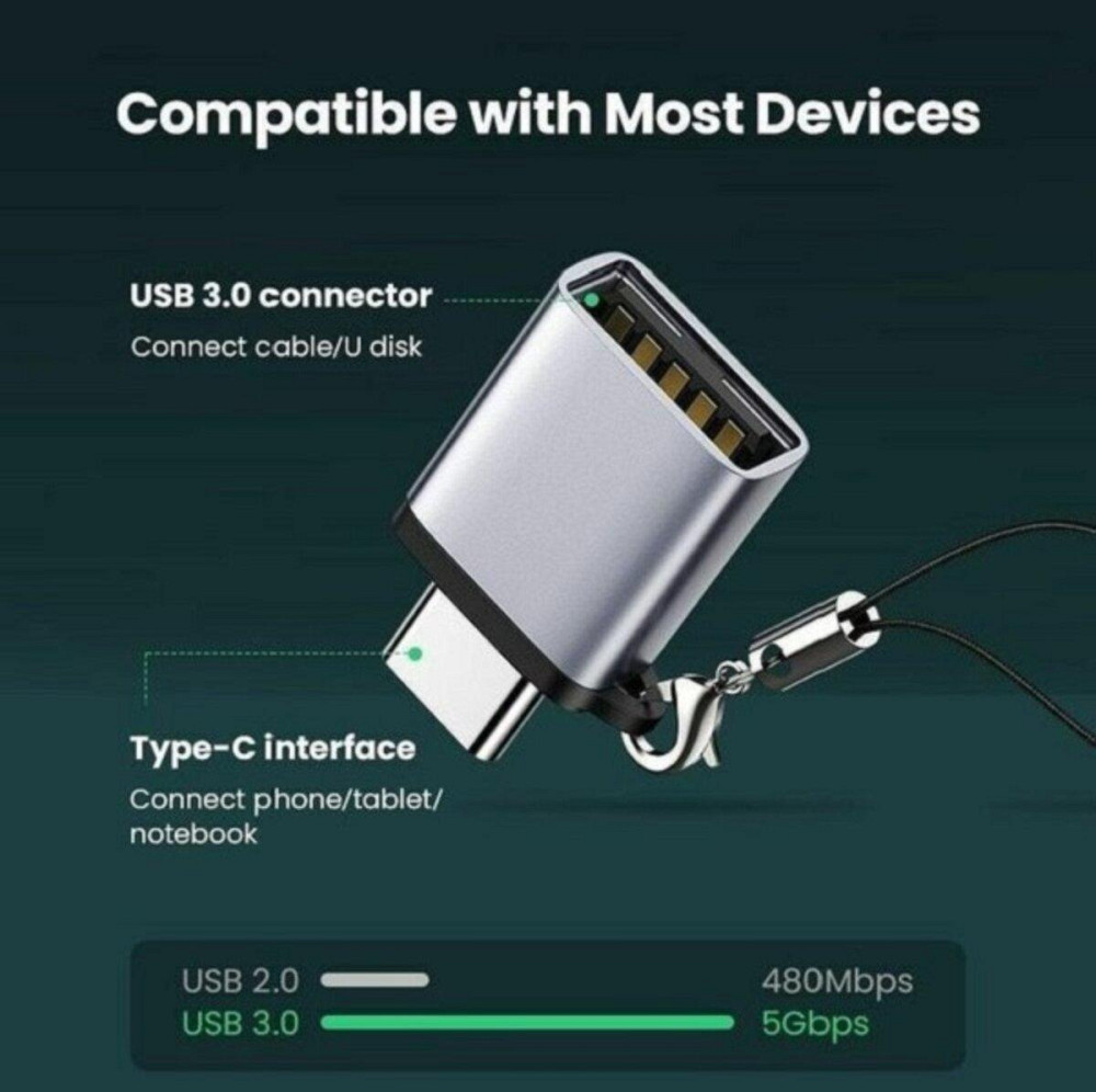 Адаптер UGREEN US270 Type C to USB 3.0 A Adapter Cable with Lanyard (Space Gray) (UGR-50283) Миколаїв - фото 3