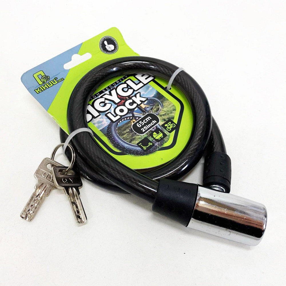 Замок велосипедний KIHUU LOCK 185, 15*65 тросовий, 2 ключі. Колір: чорний VW-89 Львів - фото 1