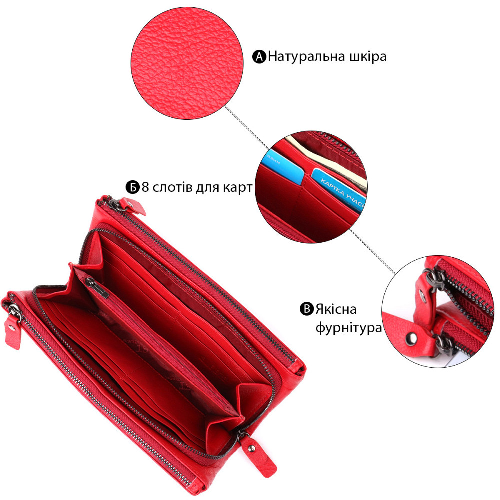 Женский кожаный кошелек на три отделения ST Leather 23109 Красный Киев - изображение 8