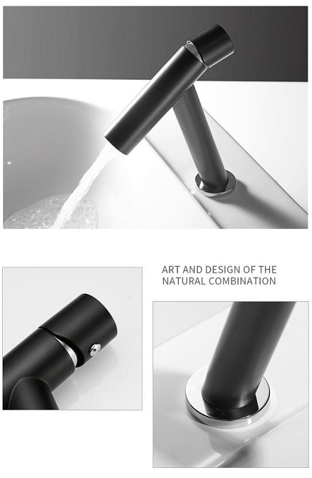 Дизайнерский смеситель для раковины, однорычажный кран горизонтальный монтаж WanFan для ванны Черный-хром Каменец-Подольский - изображение 3