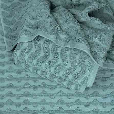 Комплект махрових рушників Жакардових Хвиля 3шт GM Textile 50х90см, 50х90см, 70х140см 500г/м2 (М'ята Суми