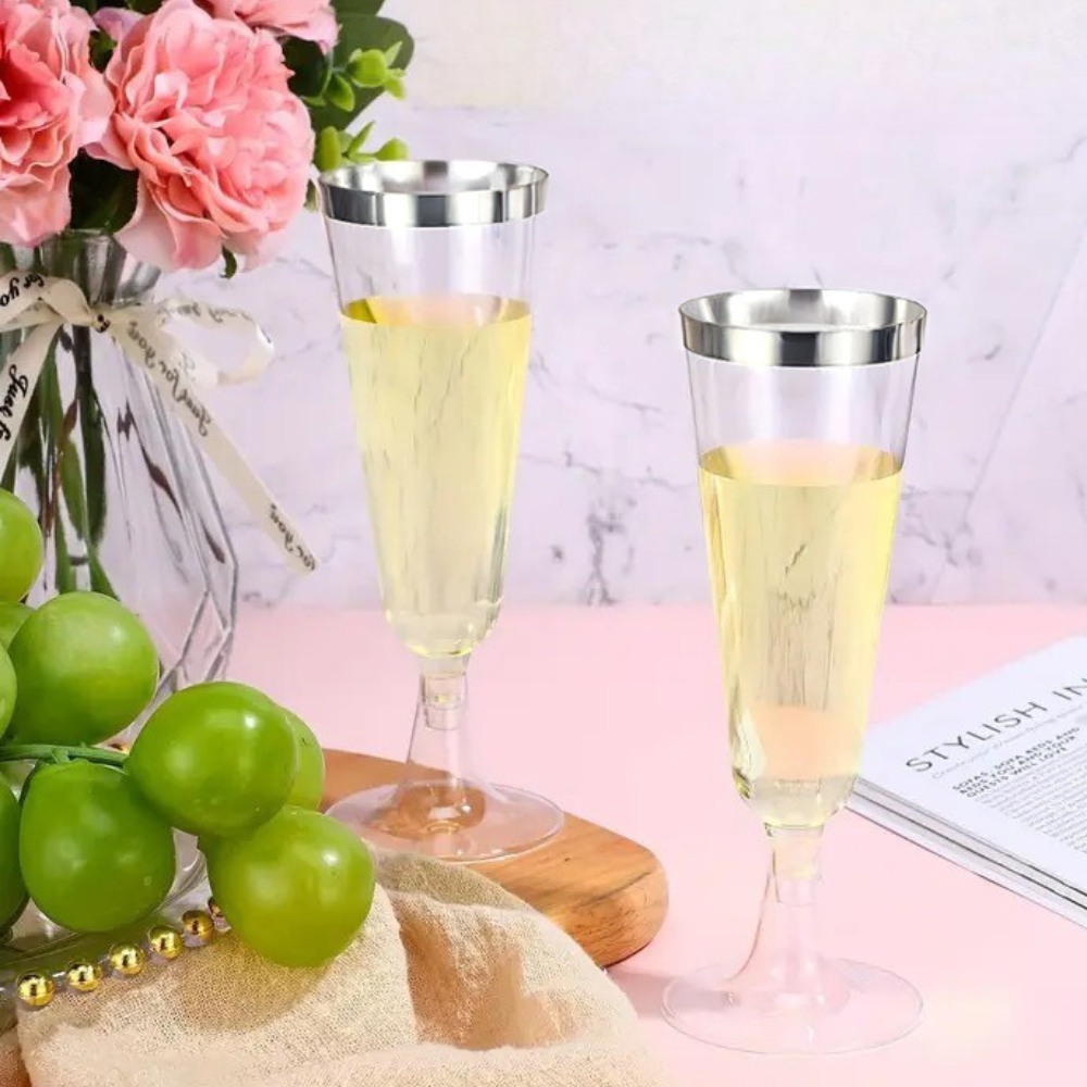 Набор пластиковых бокалов для шампанского 10 шт премиум класса 147 мл,праздничные с серебристым ободком Каменец-Подольский - изображение 7