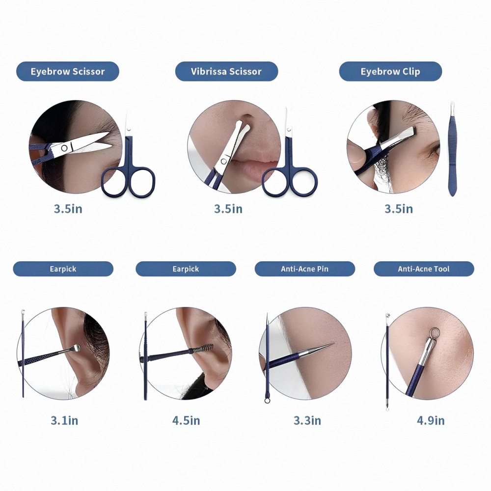 Манікюрно-педикюрний набір RESTEQ з інструментами для догляду за обличчям — 18 предметів у стильному синьому футлярі Київ - фото 14