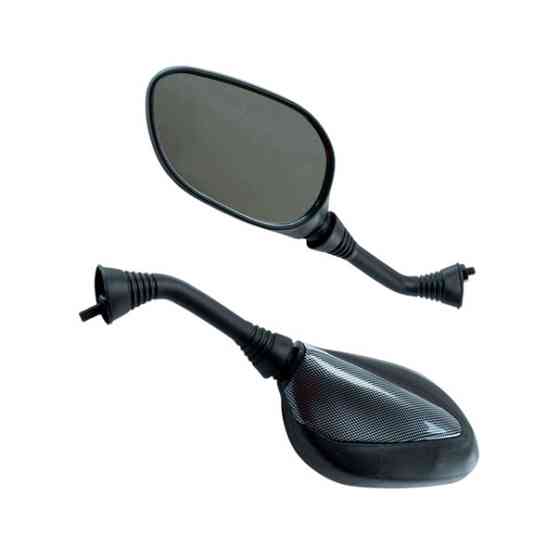 Зеркало 2 шт) HONDA DIO, SUZUKI 8 мм с длинной ножкой (обрезиненая ножка) карбон (к-кт Мукачево