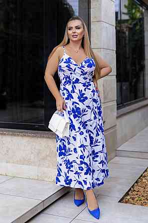 Літня довга сукня на запах "Rita" | Батал Синій, 54-56 Київ