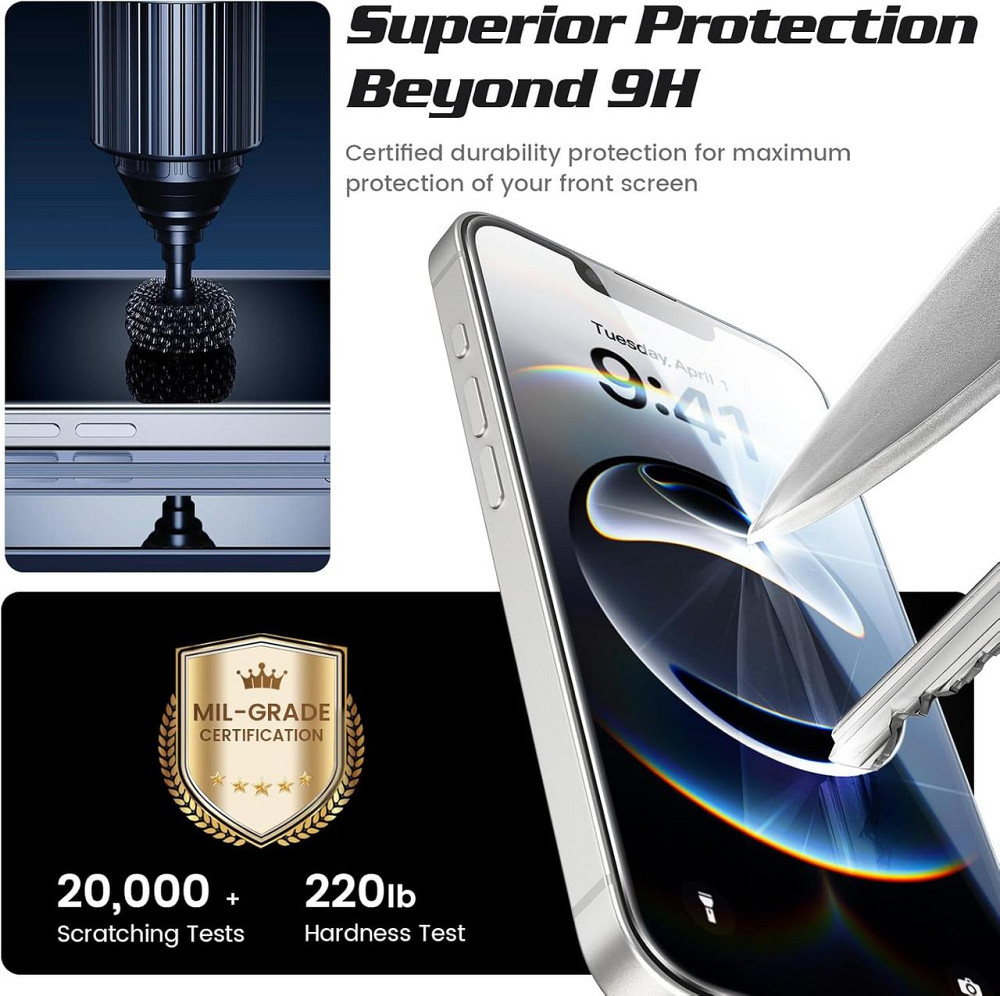 Захисне скло для iPhone 16e/14/13 (6.1") 3 шт 9H+ загартоване Full Screen HD протиударне олеофобне антиподряпин з рамкою для Київ - фото 3