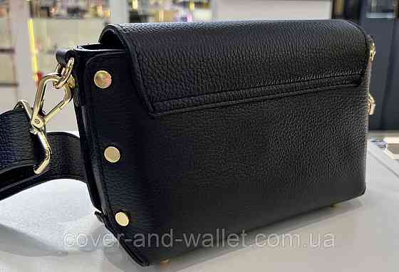 Стильна жіноча сумка крос-боді з фактурної шкіри чорного кольору Virginia Conti Київ