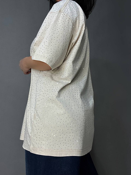 Футболка жіноча YUJIE YISHANG 8532 варена тай дай з камінцями оверсайз бежева, бежевий, one size Одеса - фото 8