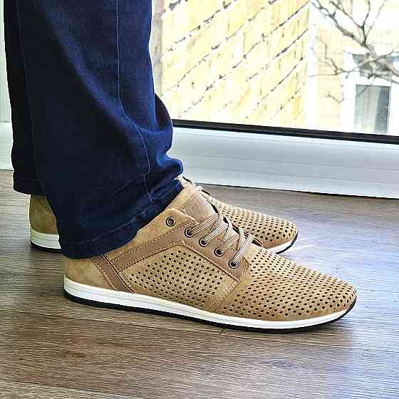 Мужские Мокасины Летние Бежевые Туфли Сеточка Коричневые Светлые (размеры: 40,41,42,43,44,45) - 201-4 Днепр