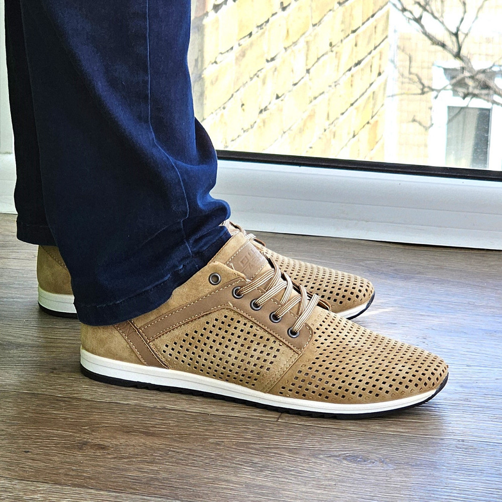 Чоловічі мокасини Літні Бежеві Туфлі Сіточка Коричневі Світлі (розміри: 40,41,42,43,44,45) - 201-4 Дніпро - фото 6