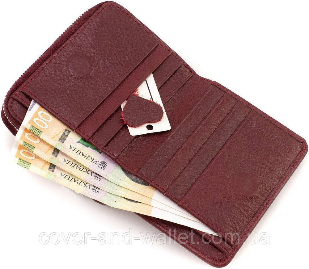 Небольшой женский кошелек бордового цвета на магнитах и молнии ST 360 Киев - изображение 8