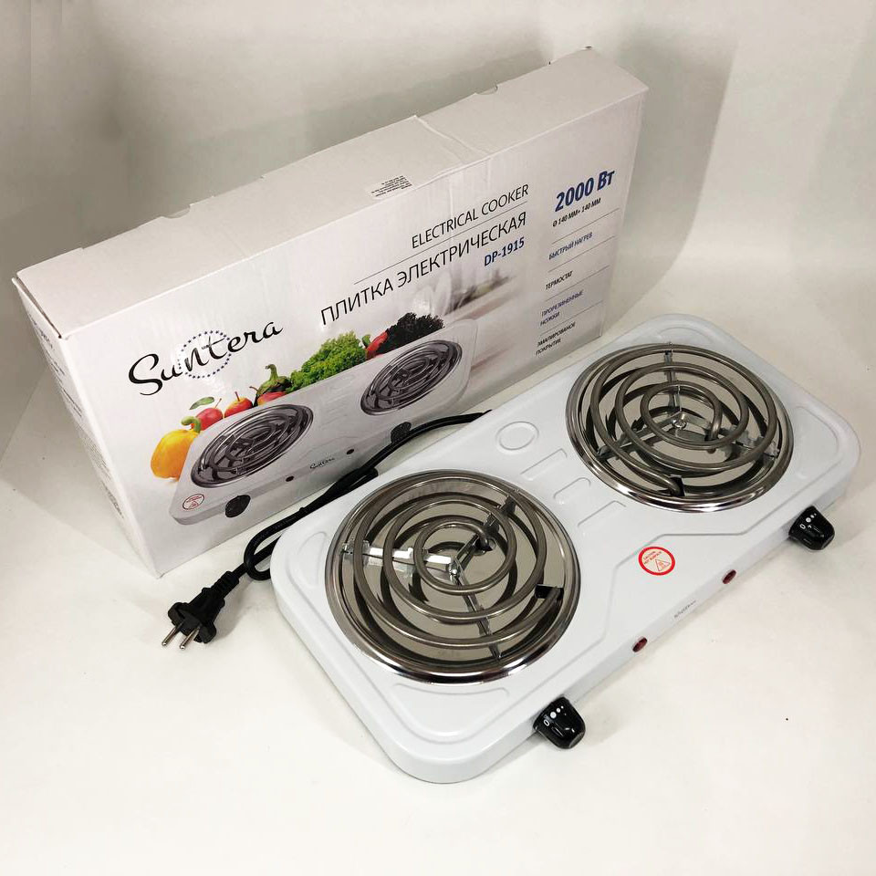 Двойная электроплита с двумя конфорками Suntera DP-1915 2000 Вт, Компактная настольная плита UK-20 Львов - изображение 3