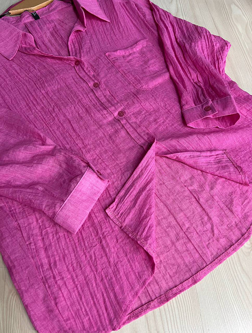 Рубашка женская Xingyue 388 оверсайз хлопок жатка с карманом, розовый, one size Киев - изображение 10