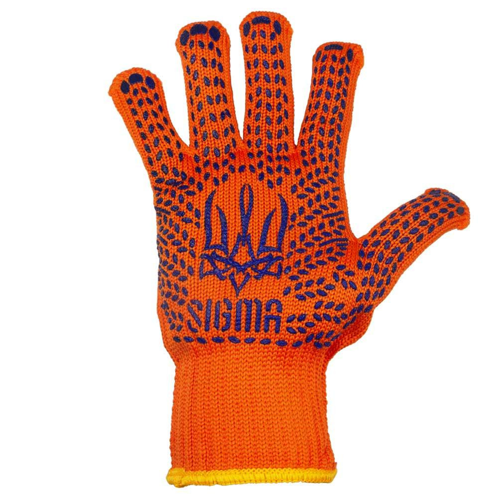 Рукавиці трикотажні з точковим ПВХ-покриттям р10 Тризуб (жовтогарячі) ГАРТНО 12 парам SIGMA (9442591) Київ - фото 4