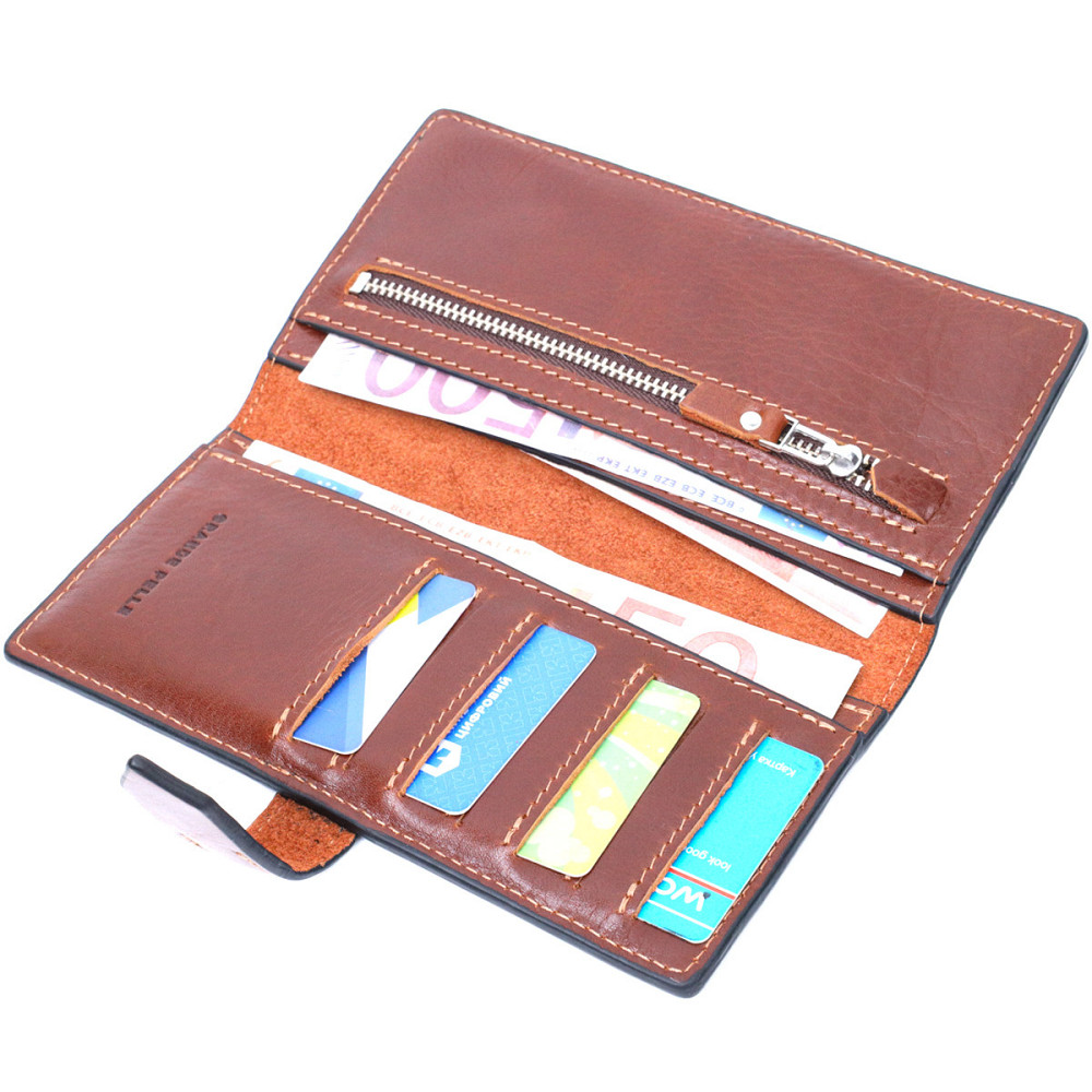 Интересный вертикальный кошелек из натуральной кожи GRANDE PELLE 11660 Коричневый Киев - изображение 7