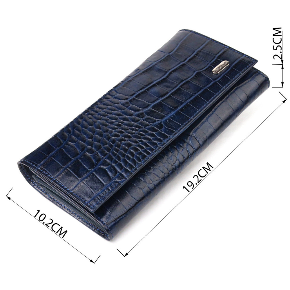 Надежный женский кошелек с монетницей из натуральной фактурной кожи Синий (CANPELLINI) Киев - изображение 7