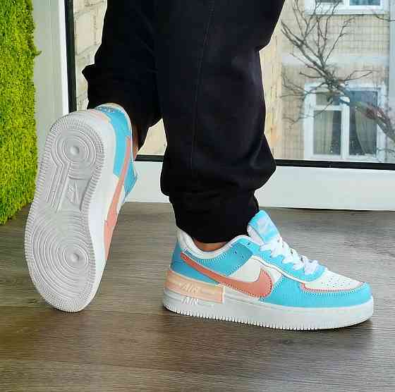 Кроссовки Nike Force Белые Женские Кожаные Форсы Голубые Найк Shadow (размеры: 36,37,38,39,40,41) - 9 Днепр