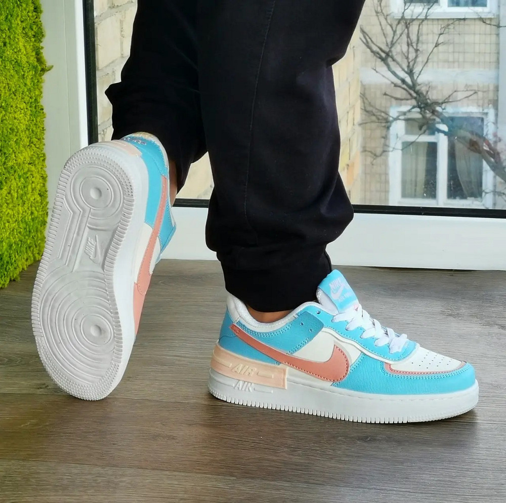 Кроссовки Nike Force Белые Женские Кожаные Форсы Голубые Найк Shadow (размеры: 36,37,38,39,40,41) - 9 Днепр - изображение 6