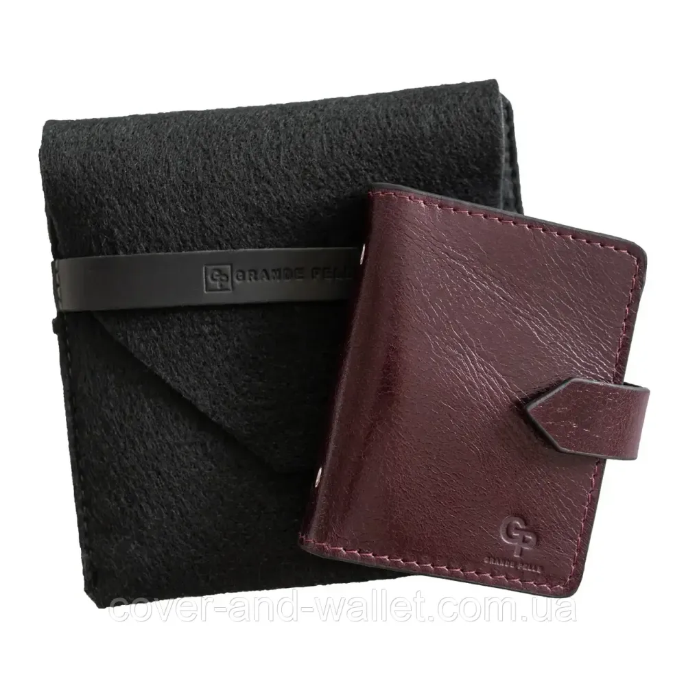 Компактна візитниця з італійської шкіри чорного кольору ручної роботи Grande Pelle Ricco Київ - фото 10