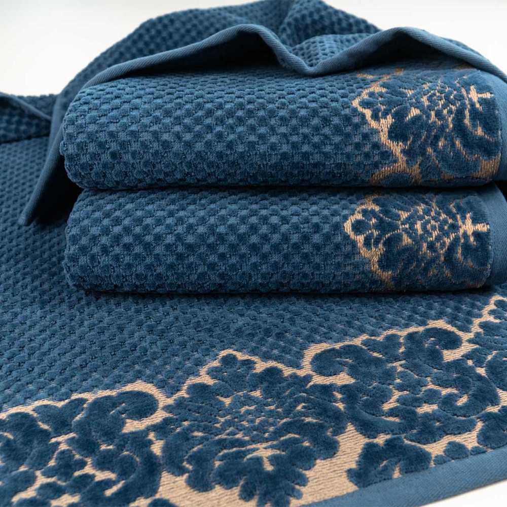 Рушник махровий для обличчя та рук 40x70см Damask Преміум якості Жакардове з велюром 550г/м2 (Темно-Синій) Суми - фото 4