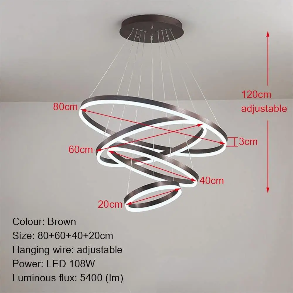 Світлодіодна люстра Олімпія PJ812С-4 40+60+80+100см (4 кільця) Коричнева Вінниця - фото 5