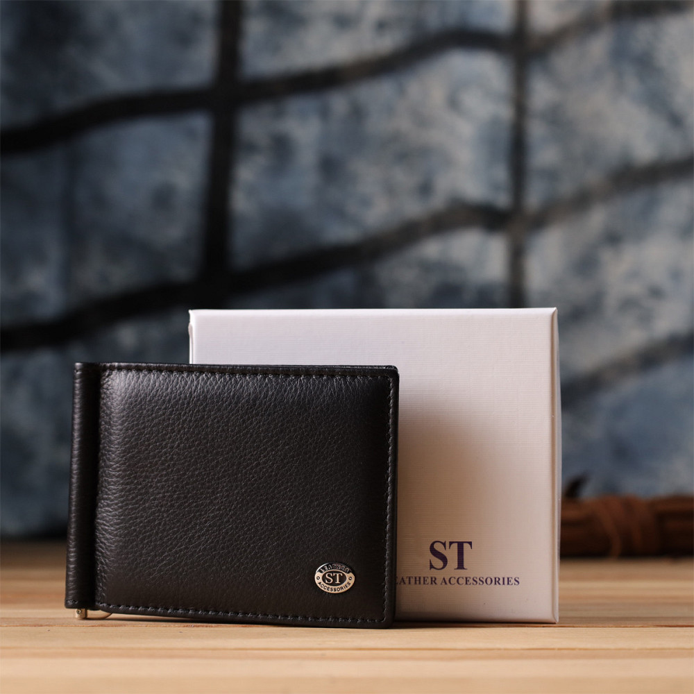 Мужской кошелек с металлическим зажимом из натуральной кожи ST Leather 23092 Черный Киев - изображение 10
