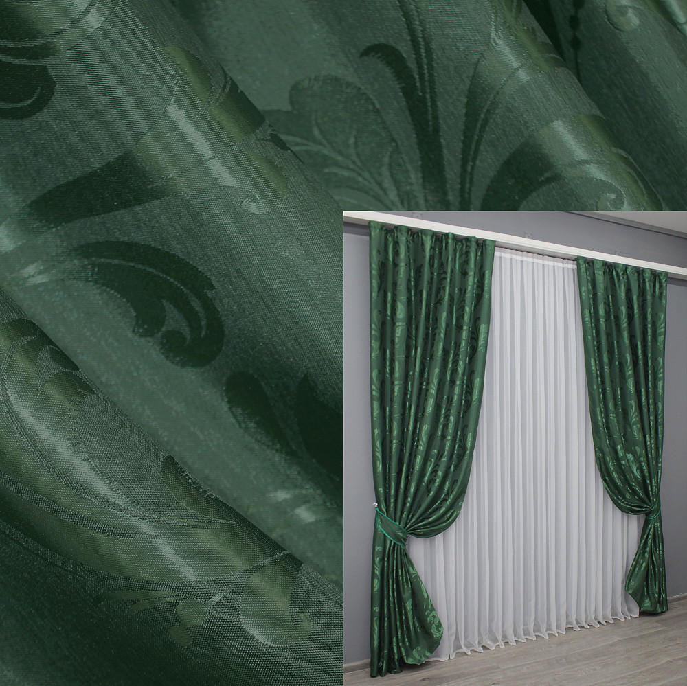 Шторна тканина жаккард, колекція "Лілія" колір зелений 1565ш Київ - фото 7