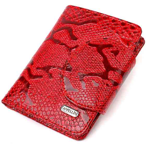 Лакированное женское портмоне среднего размера из натуральной кожи с тиснением под змею CANPELLINI 21810 Киев