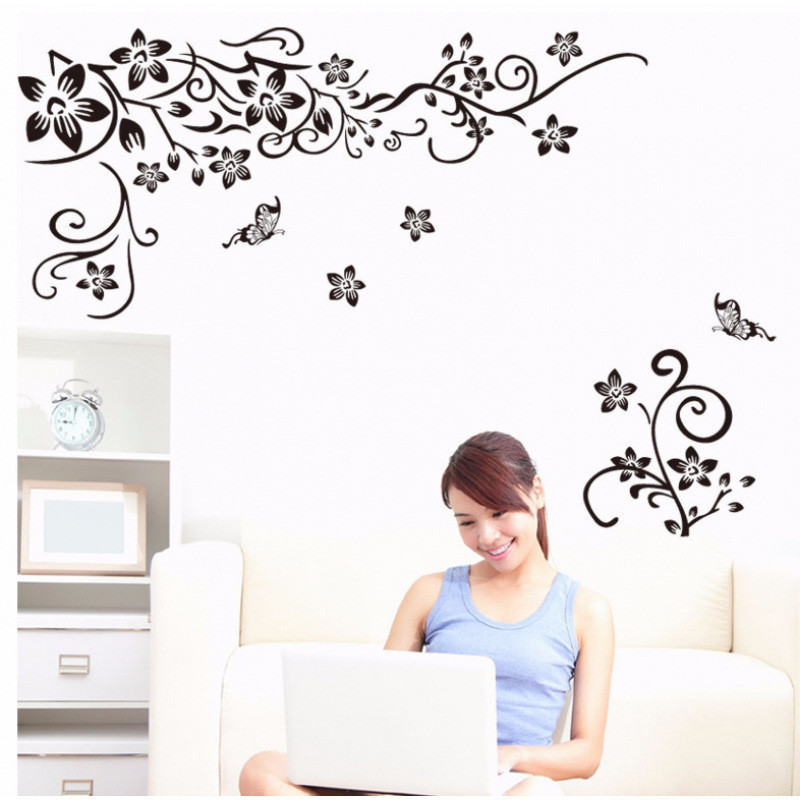 Наклейки интерьерные с цветами и бабочками 50 на 70 см черный Киев - изображение 1