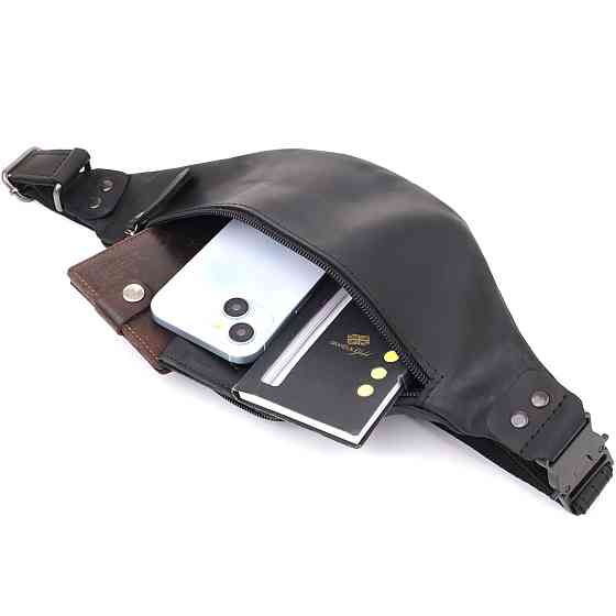 Мужская бананка из натуральной винтажной кожи Shvigel 23129 Черный Киев