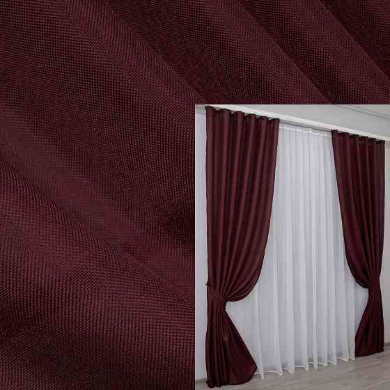 Комплект готових штор VR-Textil Льон Мішковина № 112ш Бордовий 100х280 см 2 шт (31-513) Київ