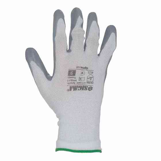 Перчатки трикотажные с частичным нитриловым покрытием р9 (серые, манжет) SIGMA (9443511) Киев