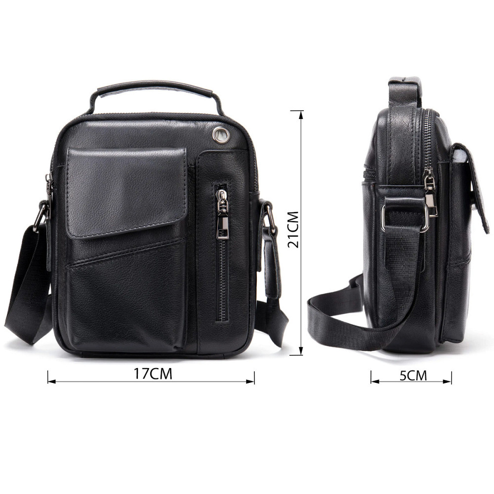 Вертикальная мужская сумка в плотной коже Черная (Vintage) Киев - изображение 7