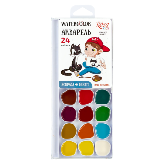 Набір акварельних фарб Cats with a Boy 24 кол. б/пензлика ROSA Kids Київ
