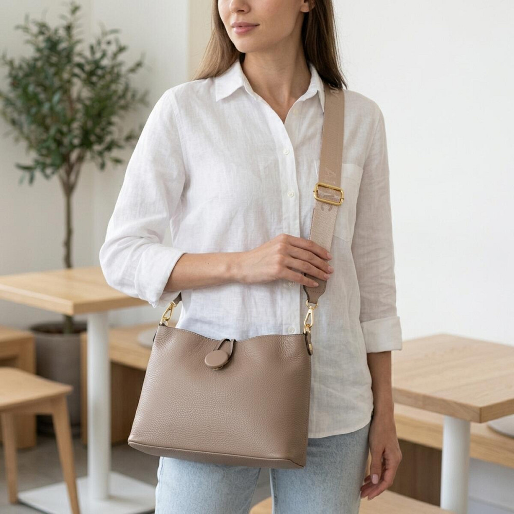 Сумка женская с оригинальной застежкой пуговкой из натуральной кожи Vintage 22320 Бежевая Киев - изображение 12